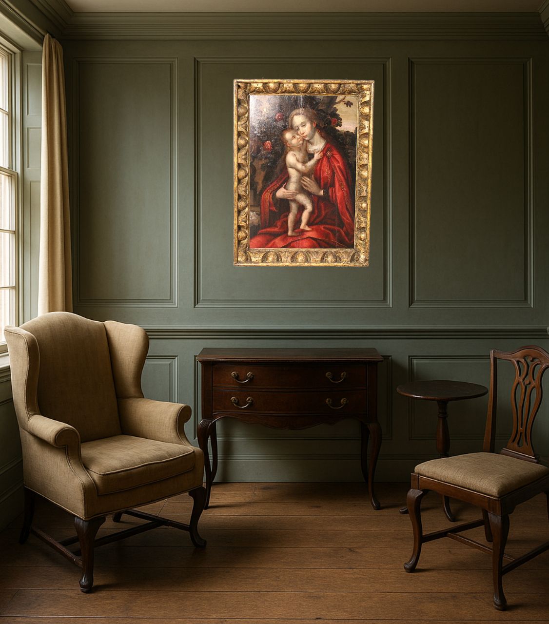 photo furniture Madonna And Child In A Rose Garden’ – School Of Ambrosius Benson, Renaissance Oil Painting