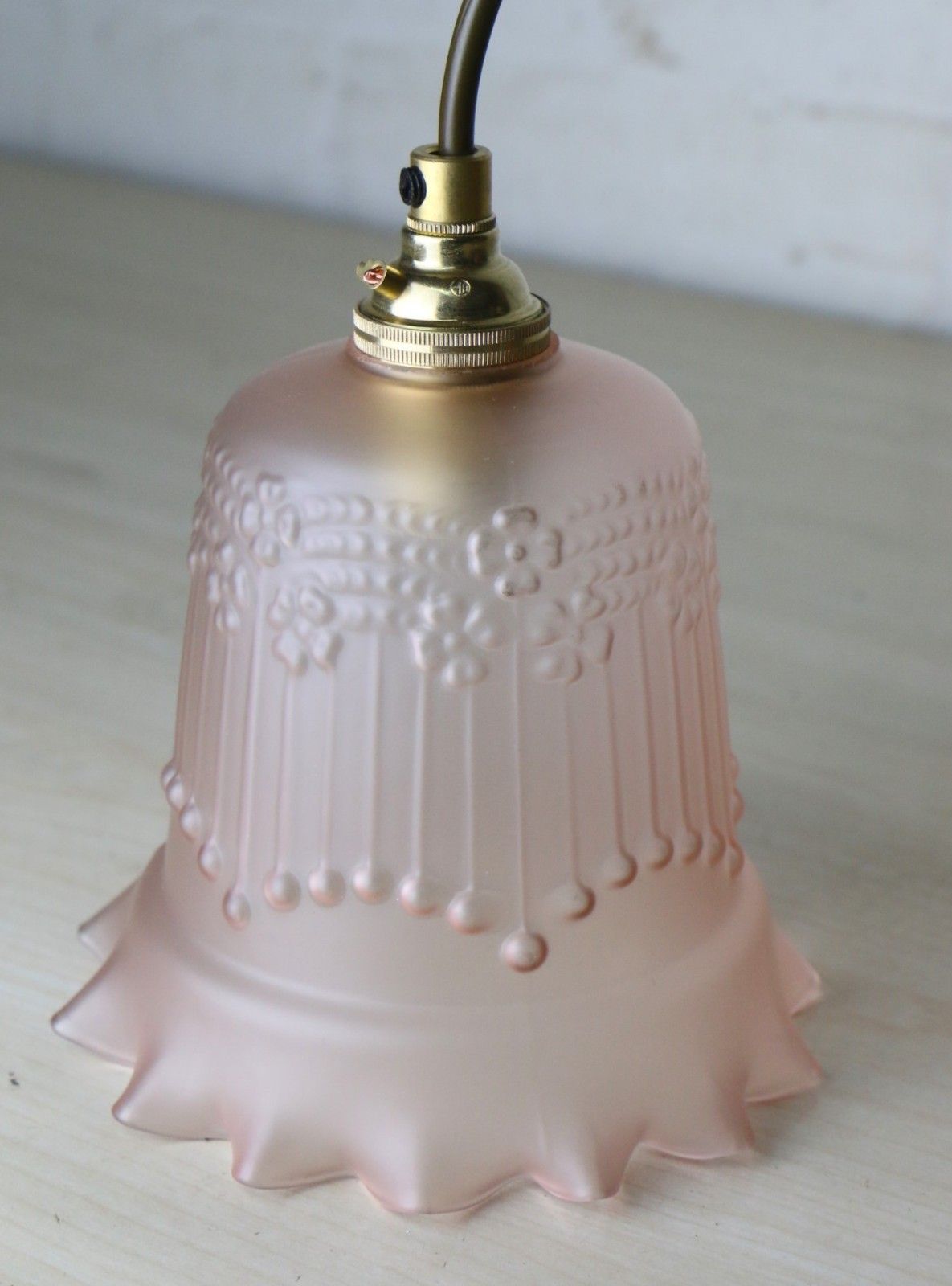 Ceiling Light Small Vintage Pink Blush Glass Pendant Frosted Art Deco Frilled photo buy