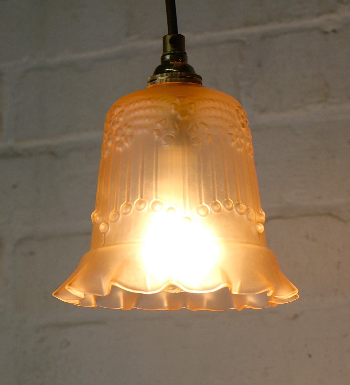 photo furniture Ceiling Light Small Vintage Pink Blush Glass Pendant Frosted Art Deco Frilled