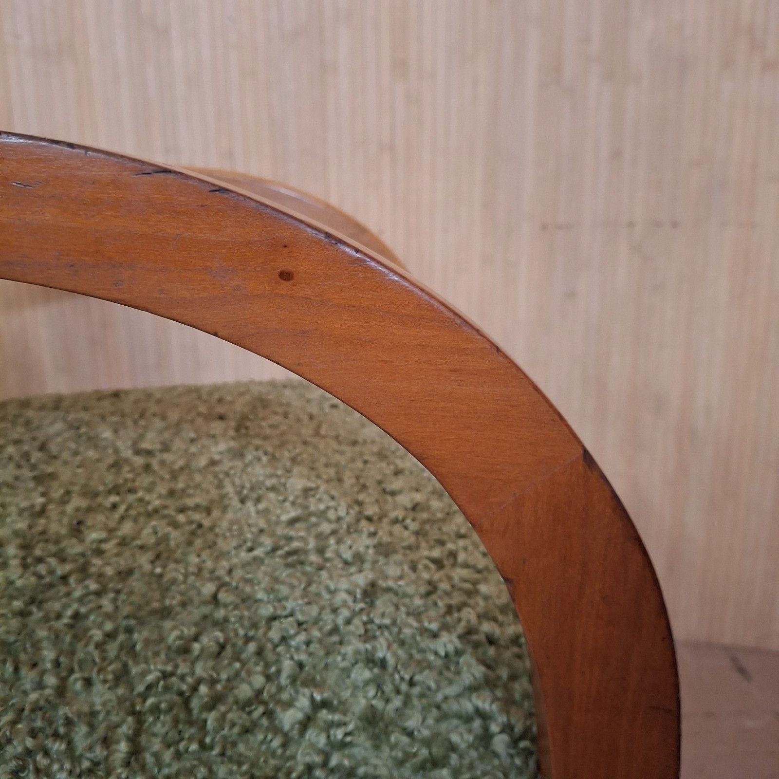 photo vinterior Fab Vintage Art Deco Style Beech Bentwood Bridge Chair Soft Khaki Green Boucle