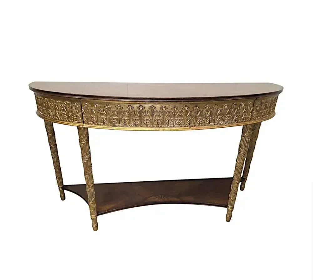 A Very Fine Pair Of Hand Made 20th Century Parcel Gilt And Inlaid Demilune Console Tables photo furniture