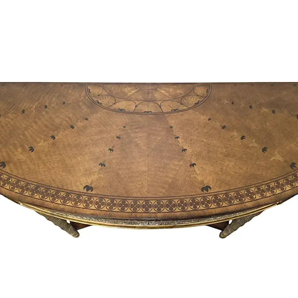A Very Fine Pair Of Hand Made 20th Century Parcel Gilt And Inlaid Demilune Console Tables photo 10471.9229