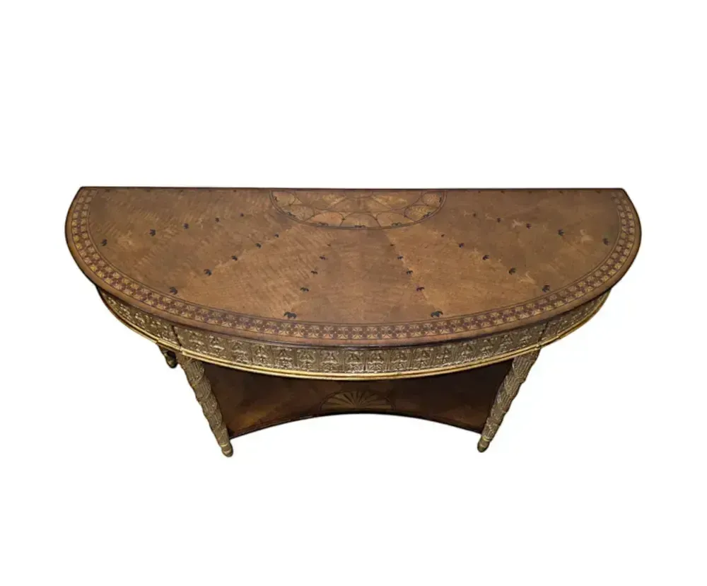 A Very Fine Pair Of Hand Made 20th Century Parcel Gilt And Inlaid Demilune Console Tables photo vintage