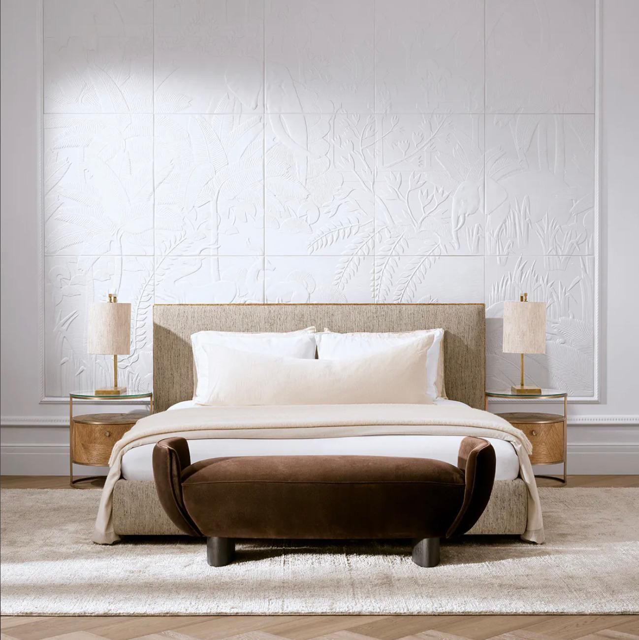 Brown Velvet Bench With Black Legs, Contemporary Design photo for sale