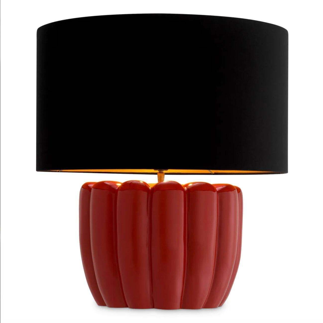 Pair Of Table Lamps In Red Wood With Black Shade, Contemporary Design photo furniture