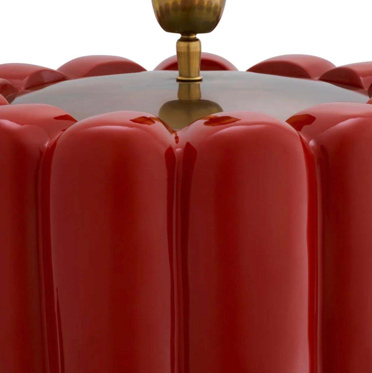 Pair Of Table Lamps In Red Wood With Black Shade, Contemporary Design photo Lighting