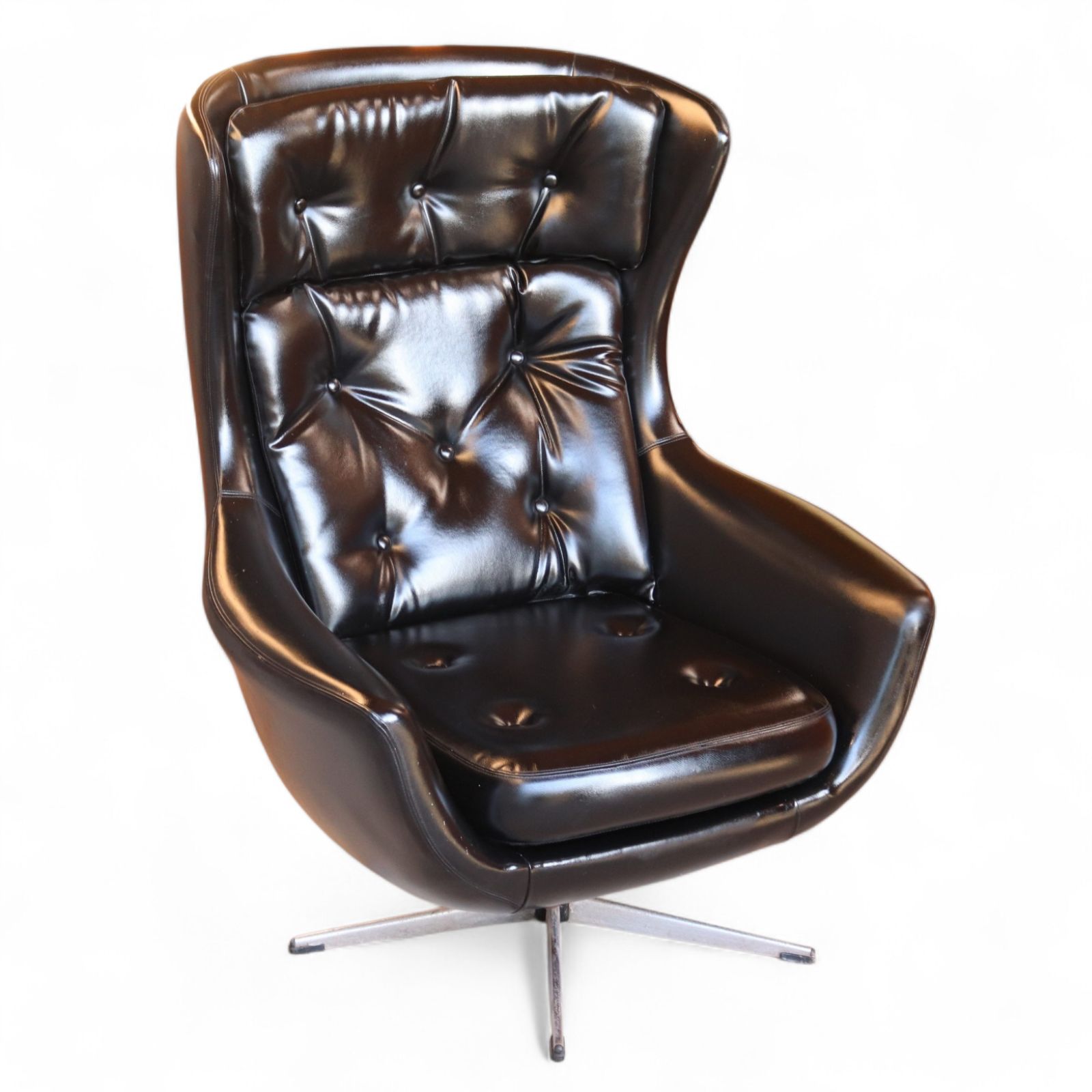 Mid Century Black Faux Leather Egg Chair Swivel Armchair photo furniture