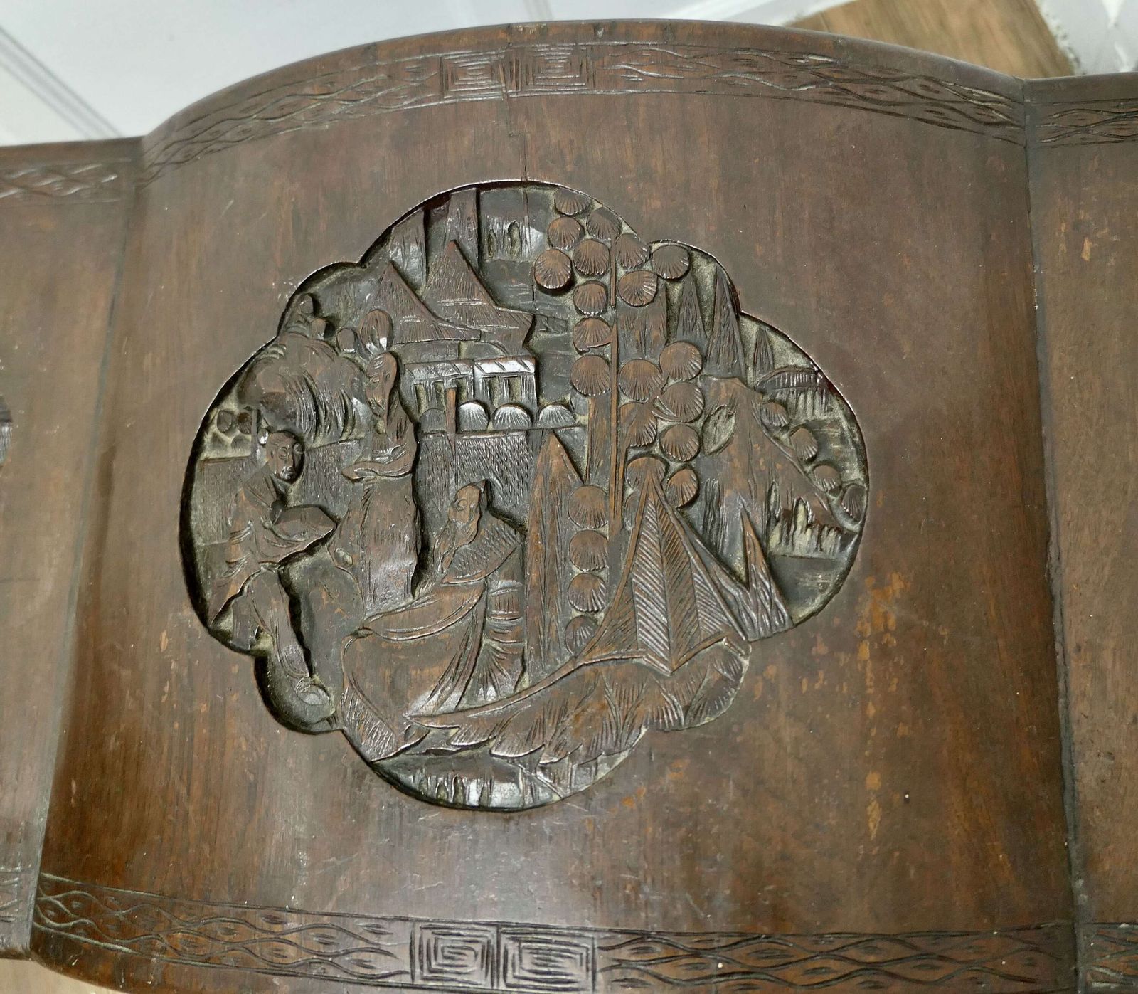 Art Deco Oriental Carved Camphor Wood Chest On Stand photo for sale