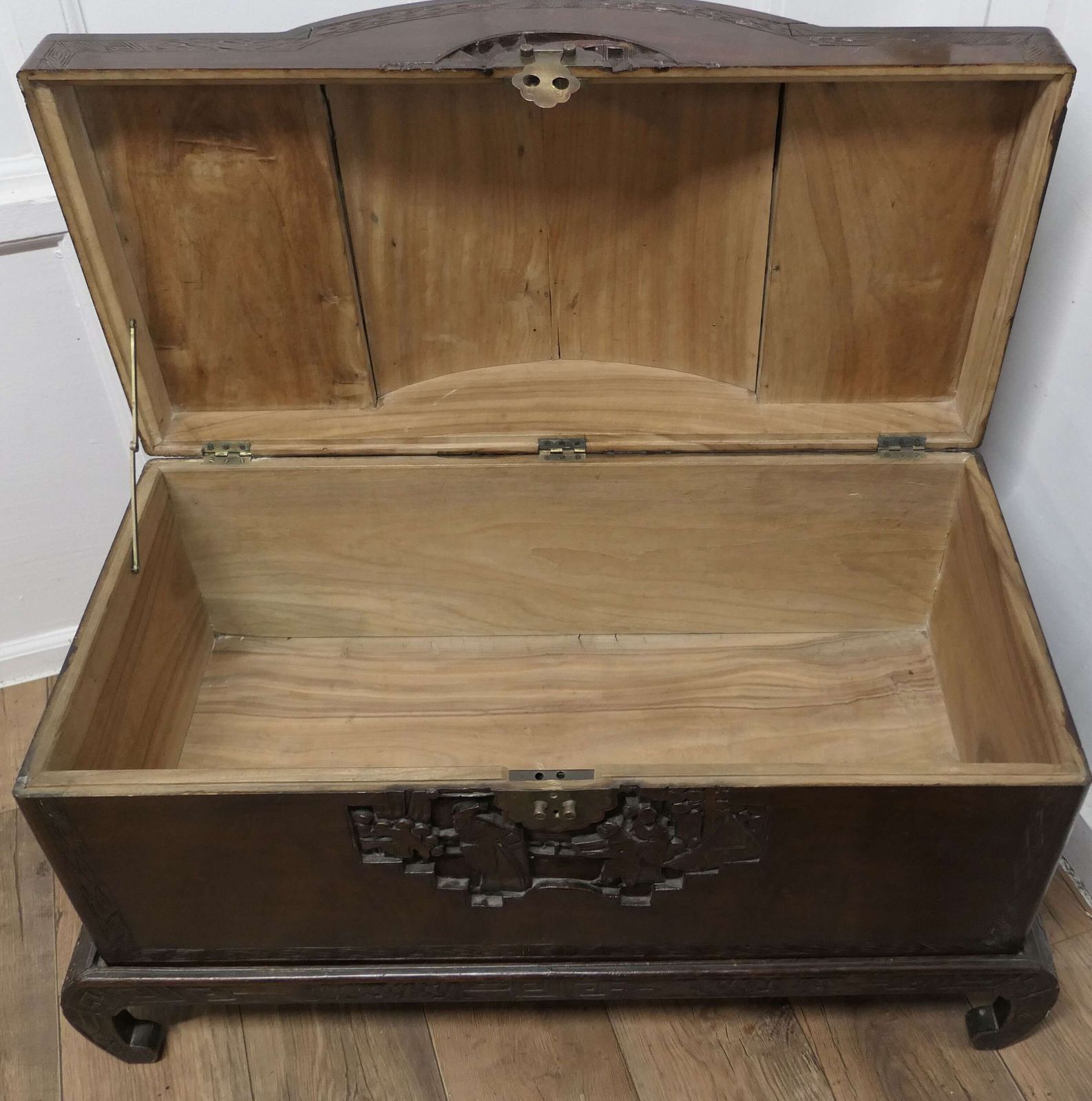 Art Deco Oriental Carved Camphor Wood Chest On Stand photo vinterior