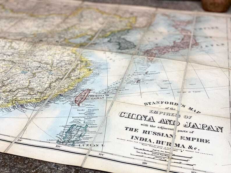 Antique Stanford's Map Of China & Japan 1900 photo furniture