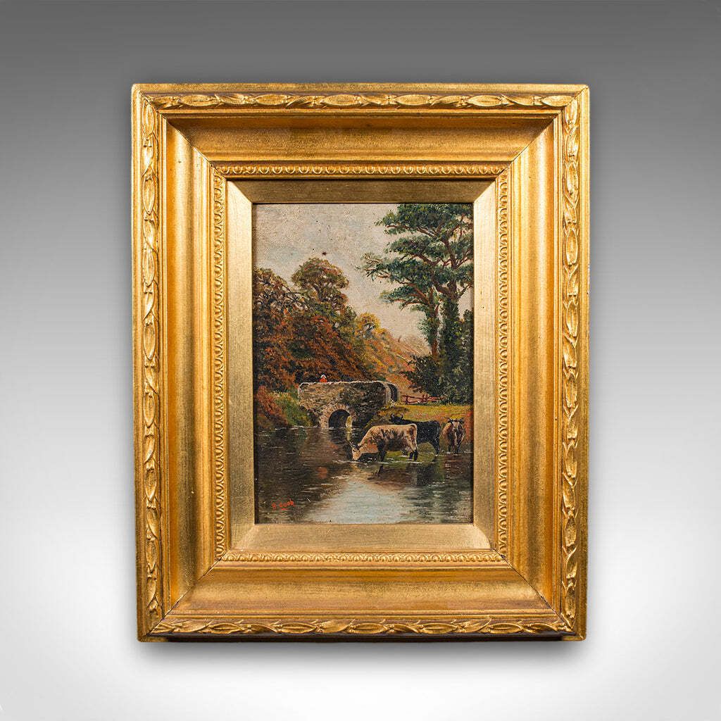 Antique River Landscape Painting, English School, Art, Oil On Canvas, Edwardian photo furniture