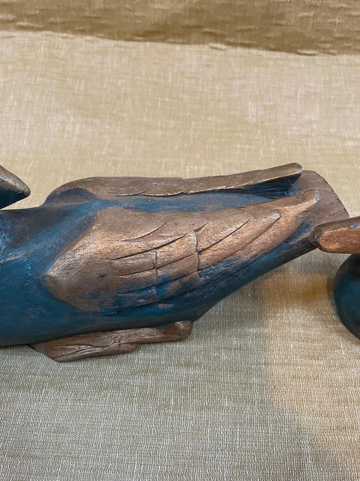 photo furniture Two Belgian Wooden Decoy Ducks. Early Painted Folk Art Rustic Wood Birds.