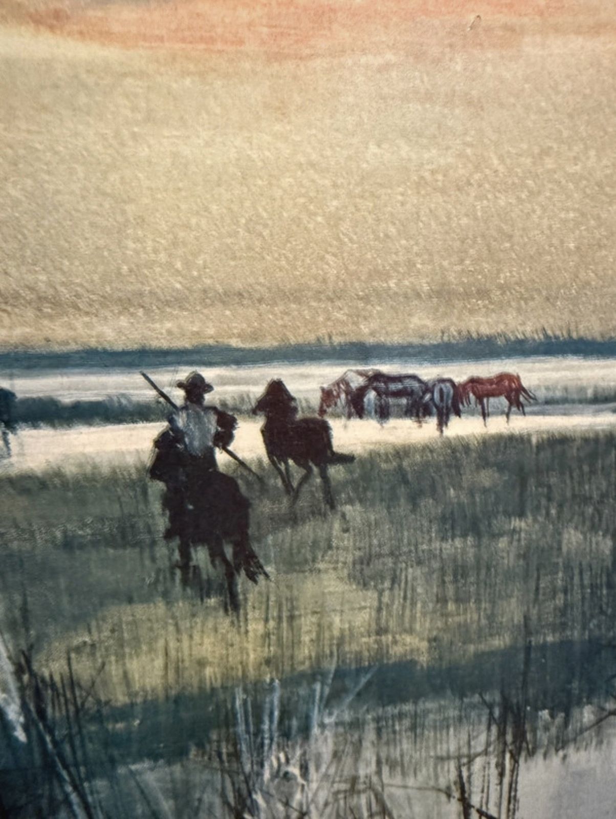 Mid Century Framed Print On Board '' The Round Up'' By J. Valadie. photo Art