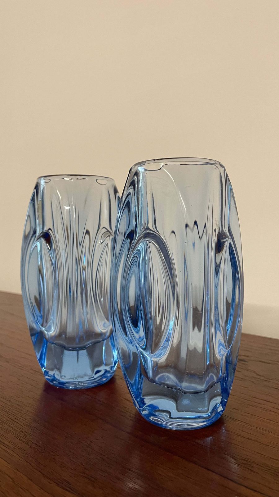 Pair Of Mid Century Blue Art Glass Vases By Rudolf Schrötter For Rosice | Czech Glass 1960s photo buy