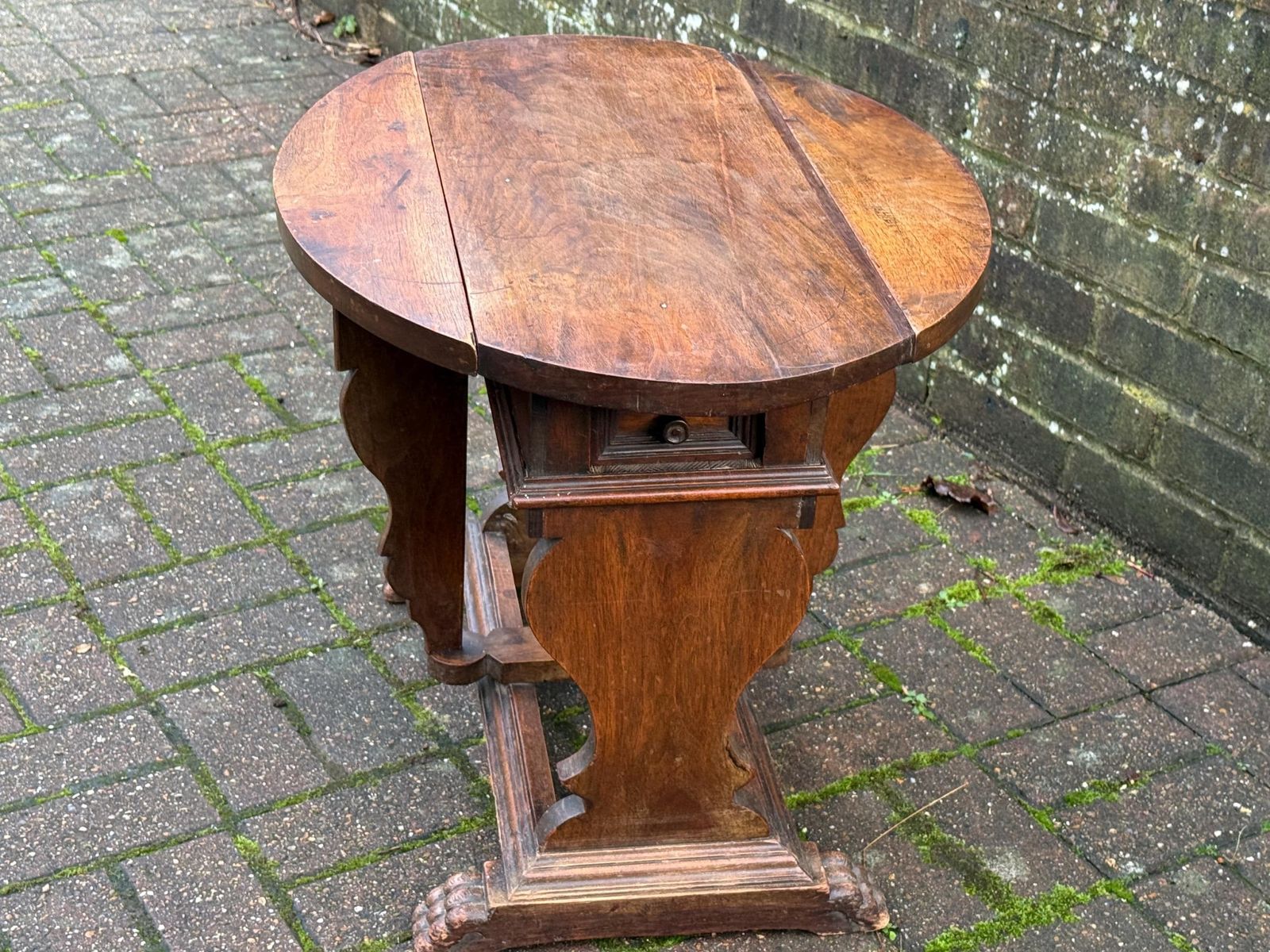 Victorian Walnut Drop Leaf Side Table With Drawer, Gothic Revival Antique Furniture photo vintage