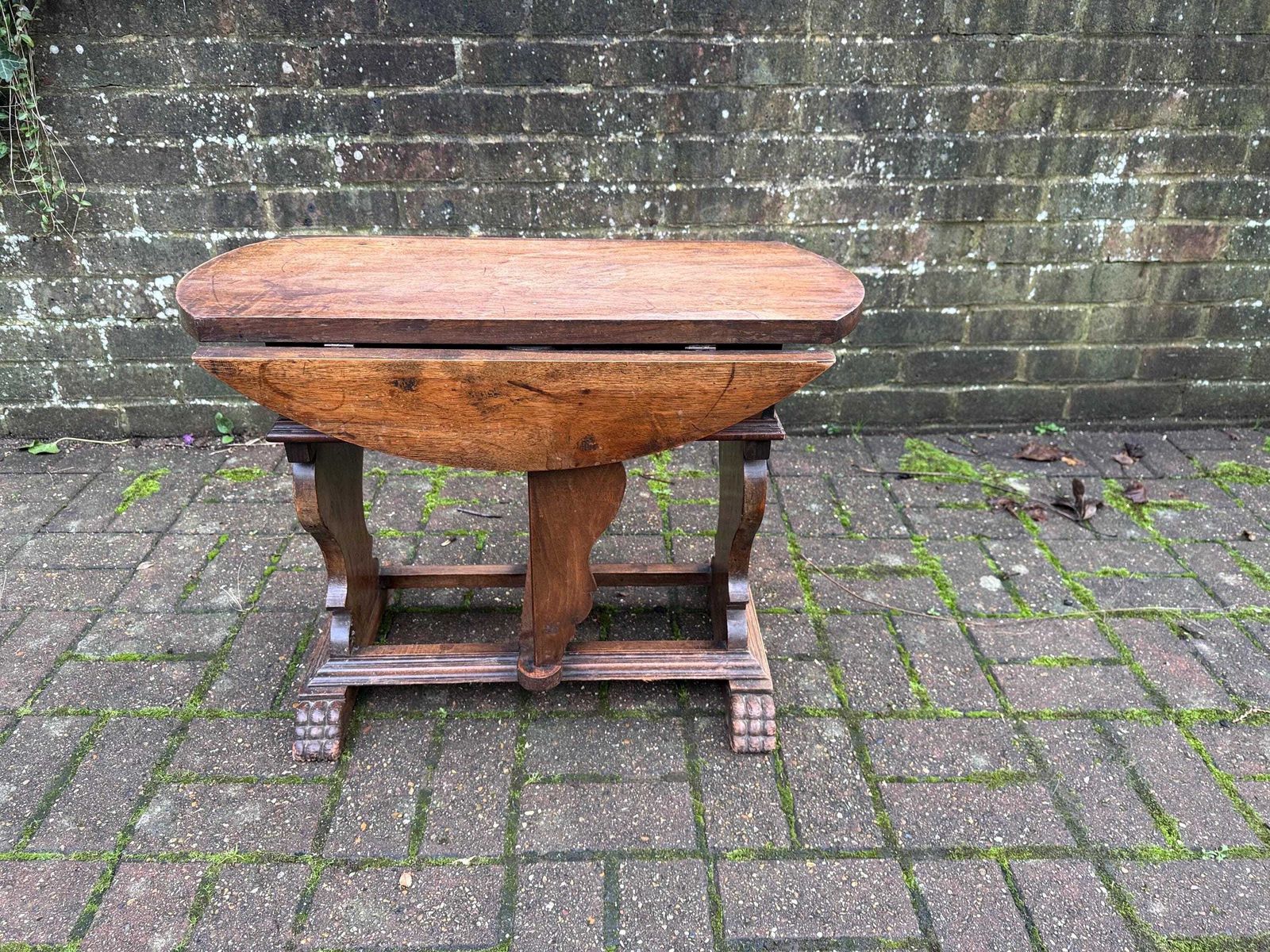 photo buy Victorian Walnut Drop Leaf Side Table With Drawer, Gothic Revival Antique Furniture