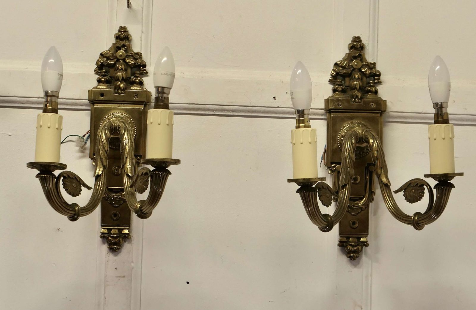 A Pair Of Neo Classical Large Brass Twin Wall Lights photo furniture