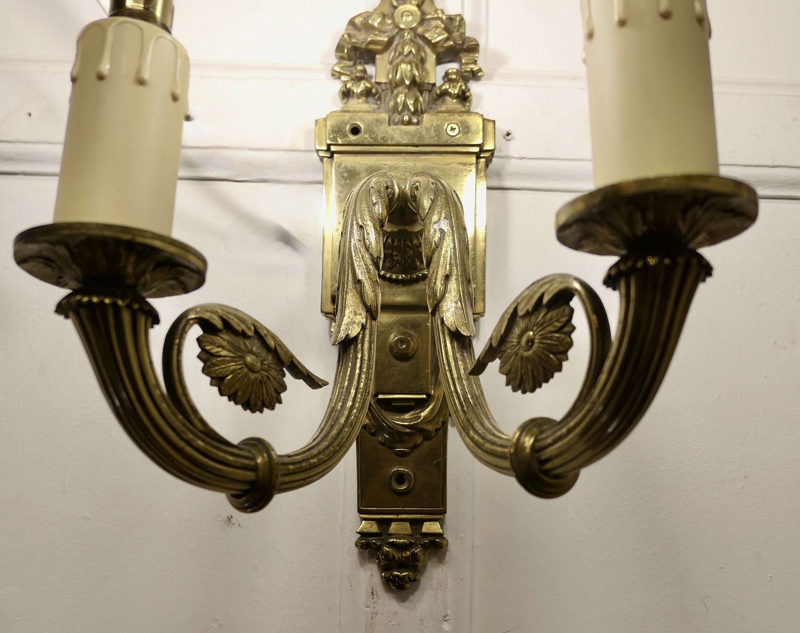 A Pair Of Neo Classical Large Brass Twin Wall Lights photo 1074.0