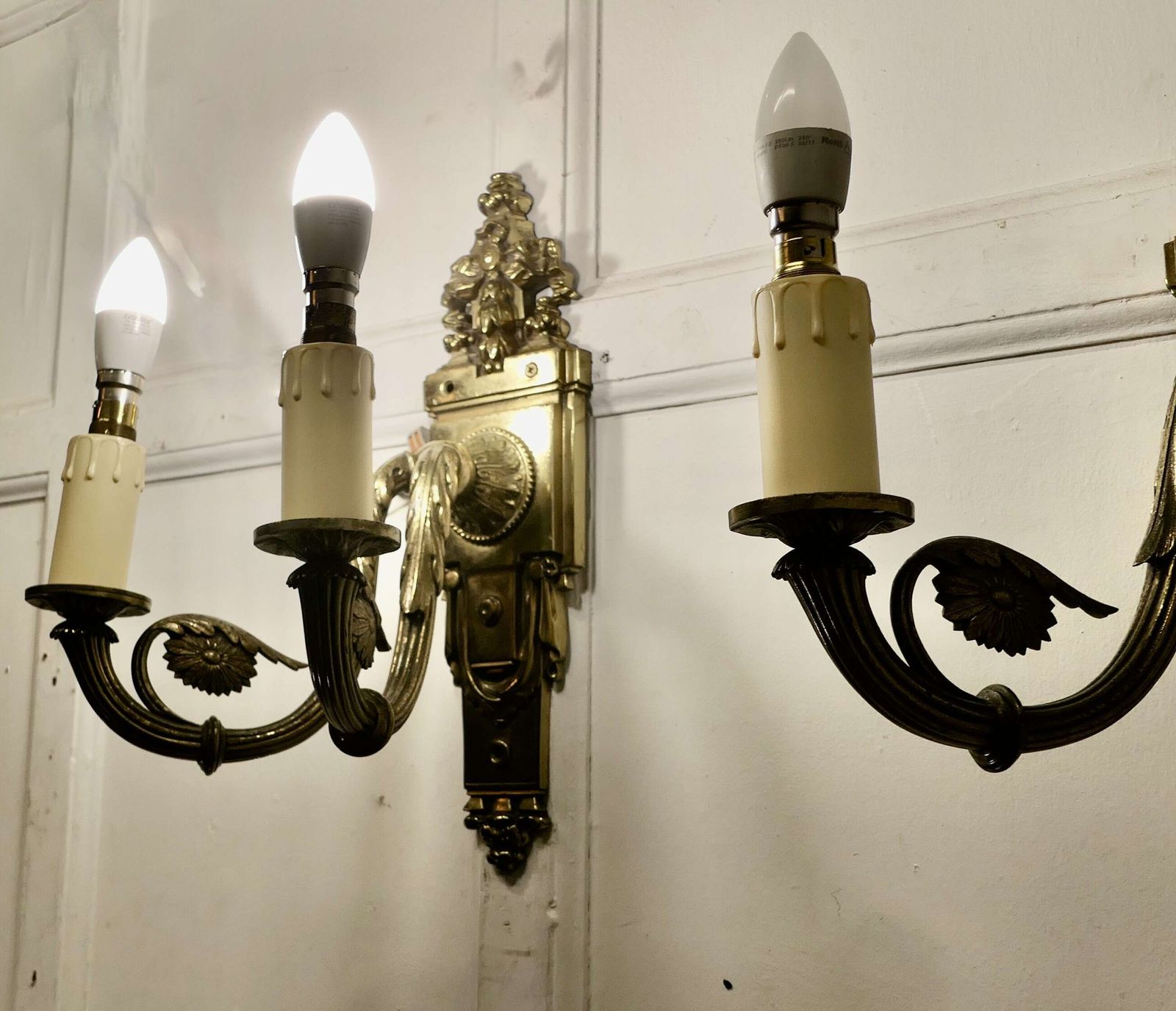 A Pair Of Neo Classical Large Brass Twin Wall Lights photo vinterior