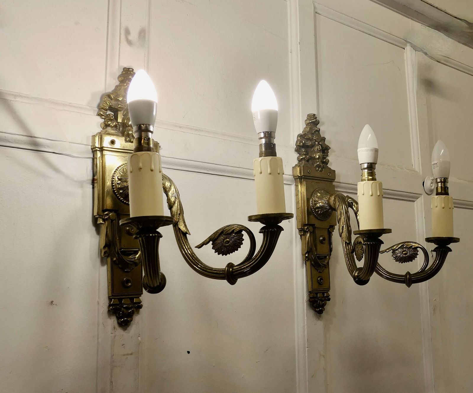 A Pair Of Neo Classical Large Brass Twin Wall Lights photo buy