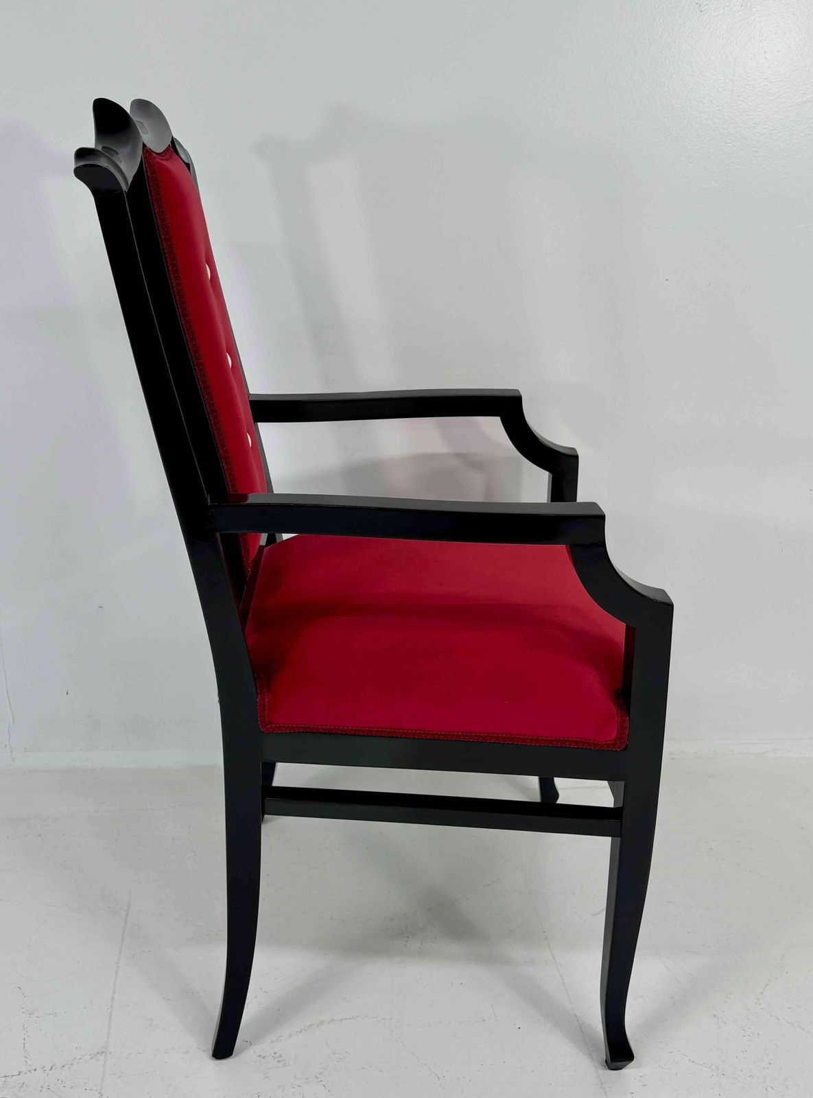 Pair Of Italian Armchairs In Black Lacquered Wood And Red Velvet photo 2312.0