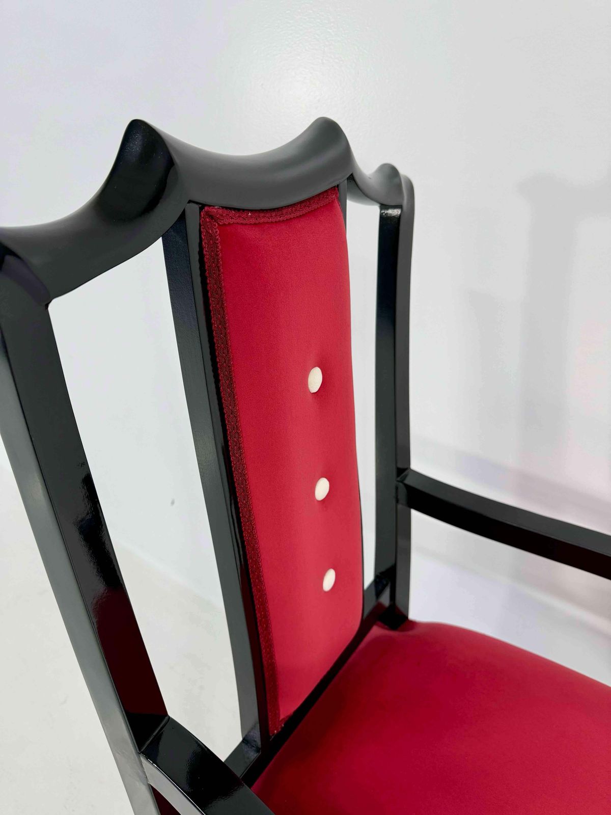 Pair Of Italian Armchairs In Black Lacquered Wood And Red Velvet photo vinterior