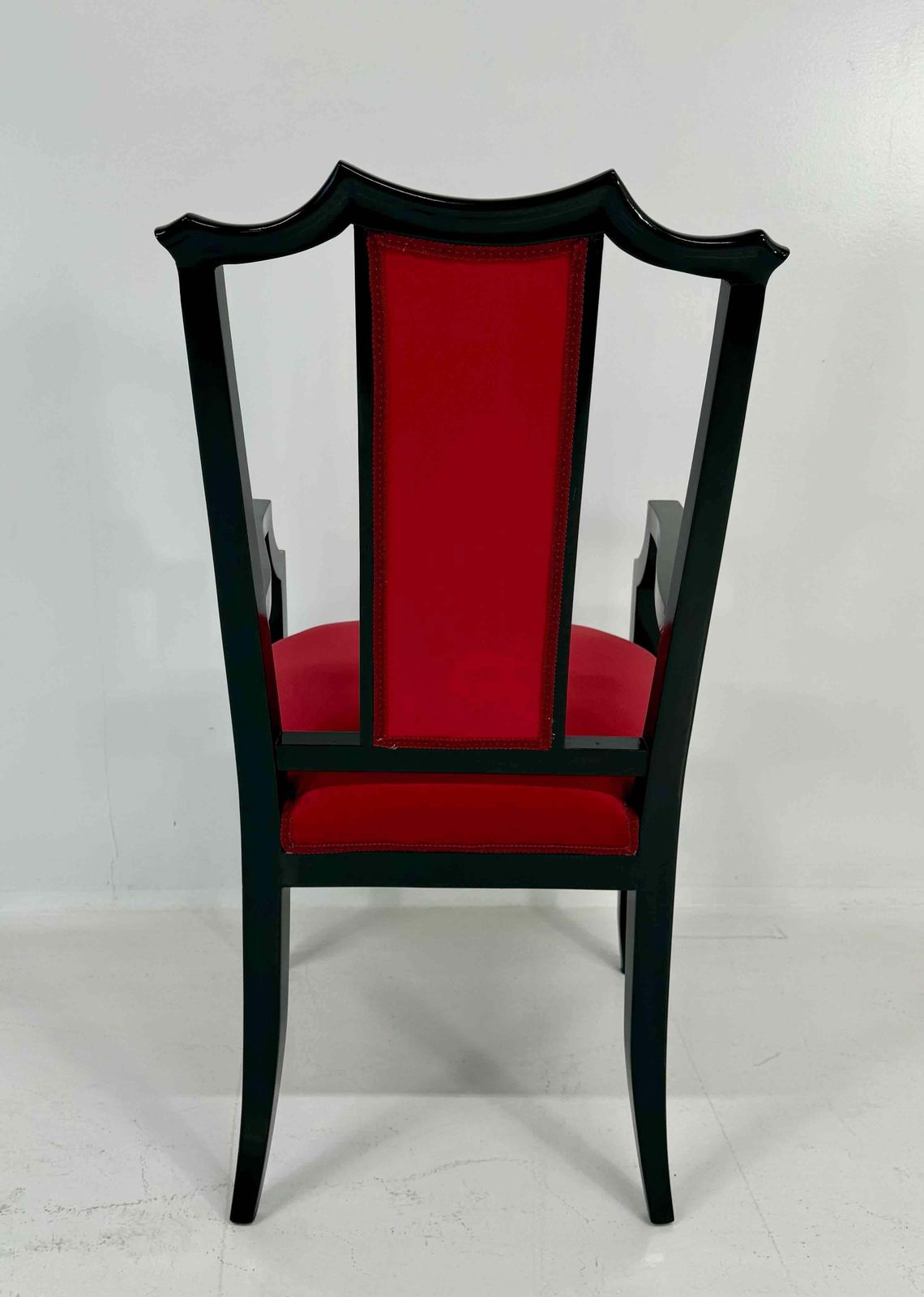 Pair Of Italian Armchairs In Black Lacquered Wood And Red Velvet photo buy