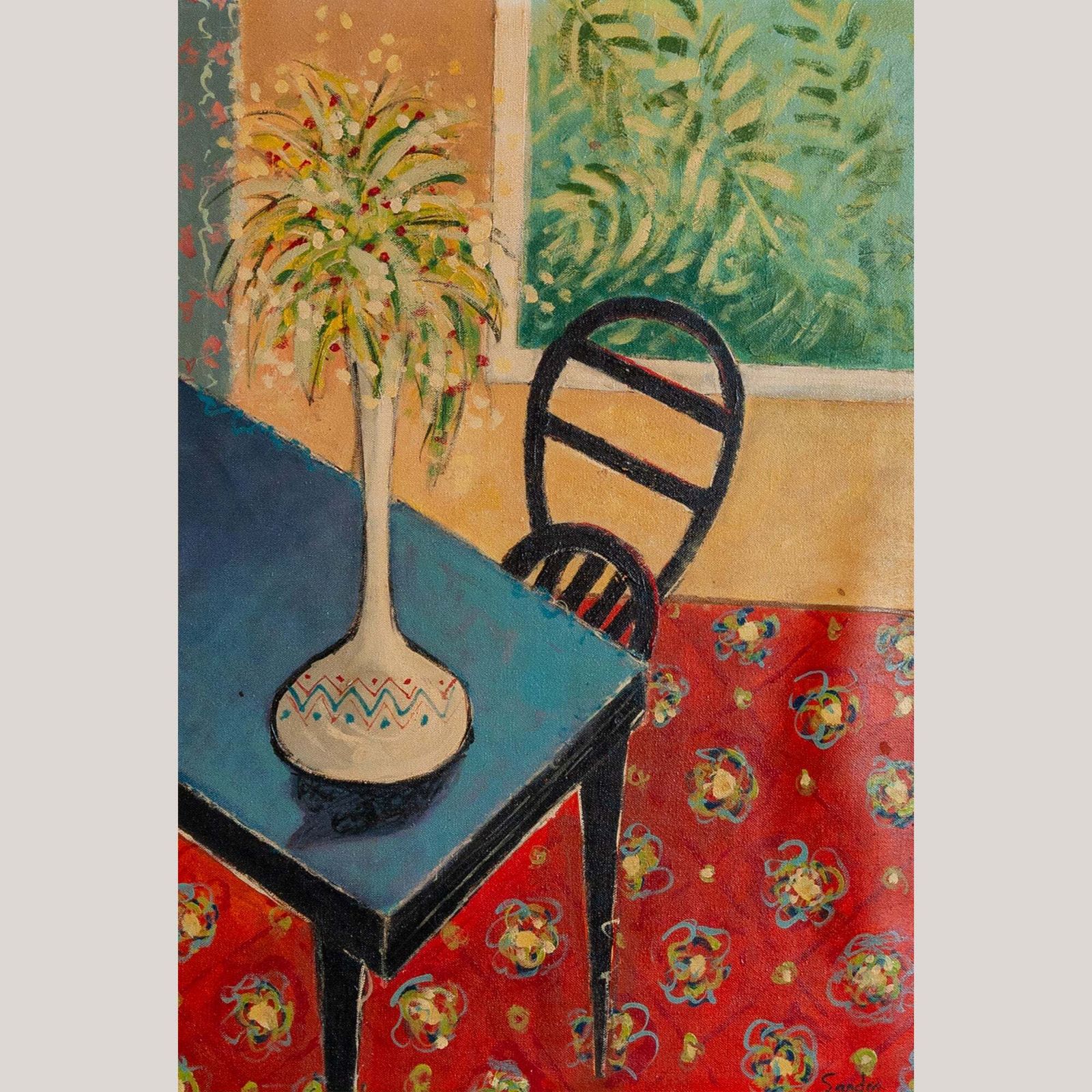 Interior Still Life With Vase And Chair   Mid 20th Century   Signed