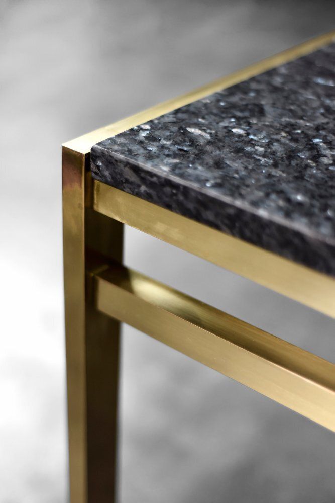 1483.0 Mid Century Italian Modern Brass Coffee Table With Stone Top, 1970s photo