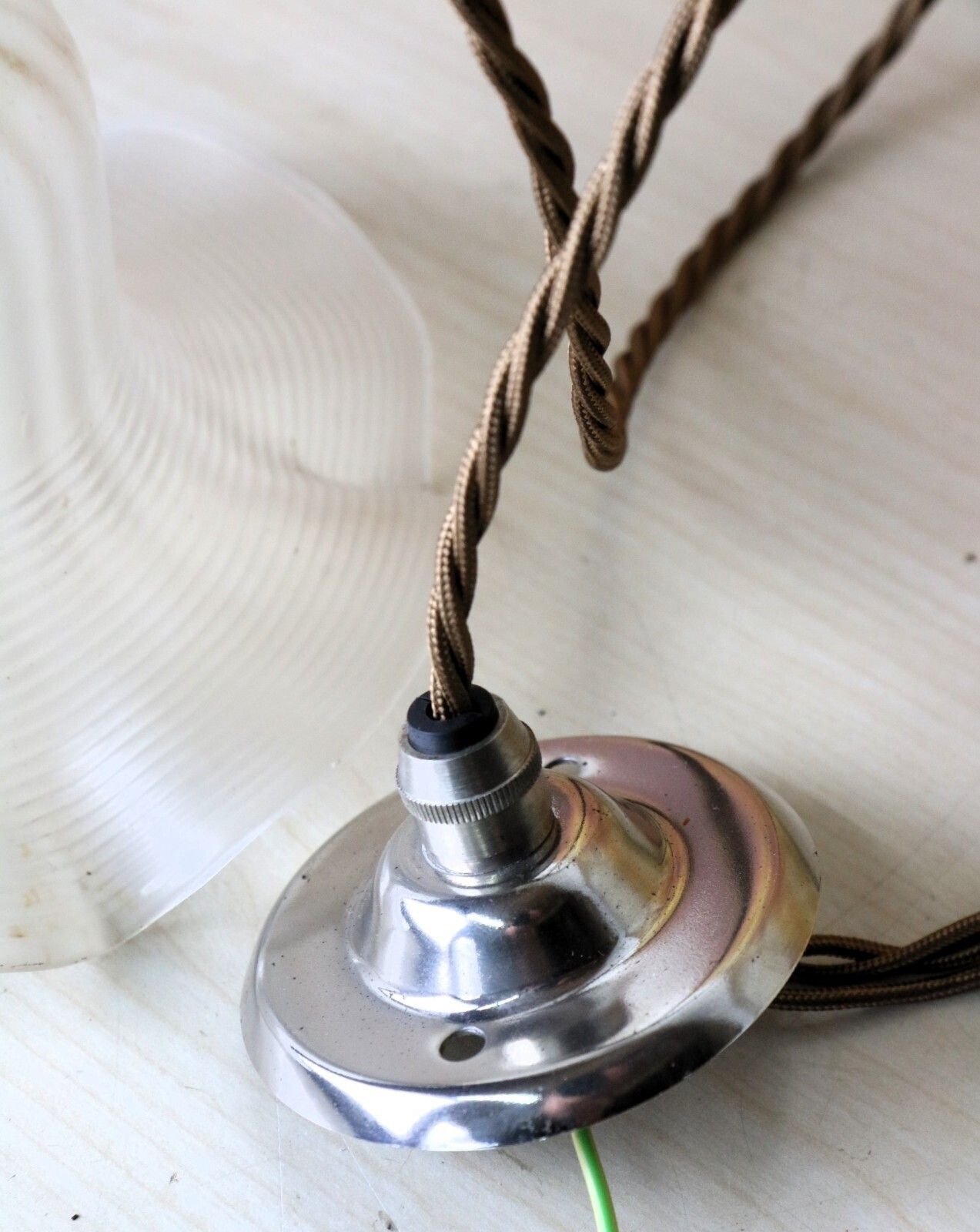 Ceiling Light Antique Small Edwardian Frosted Glass Pendant Hand Frilled & Lined photo vinterior