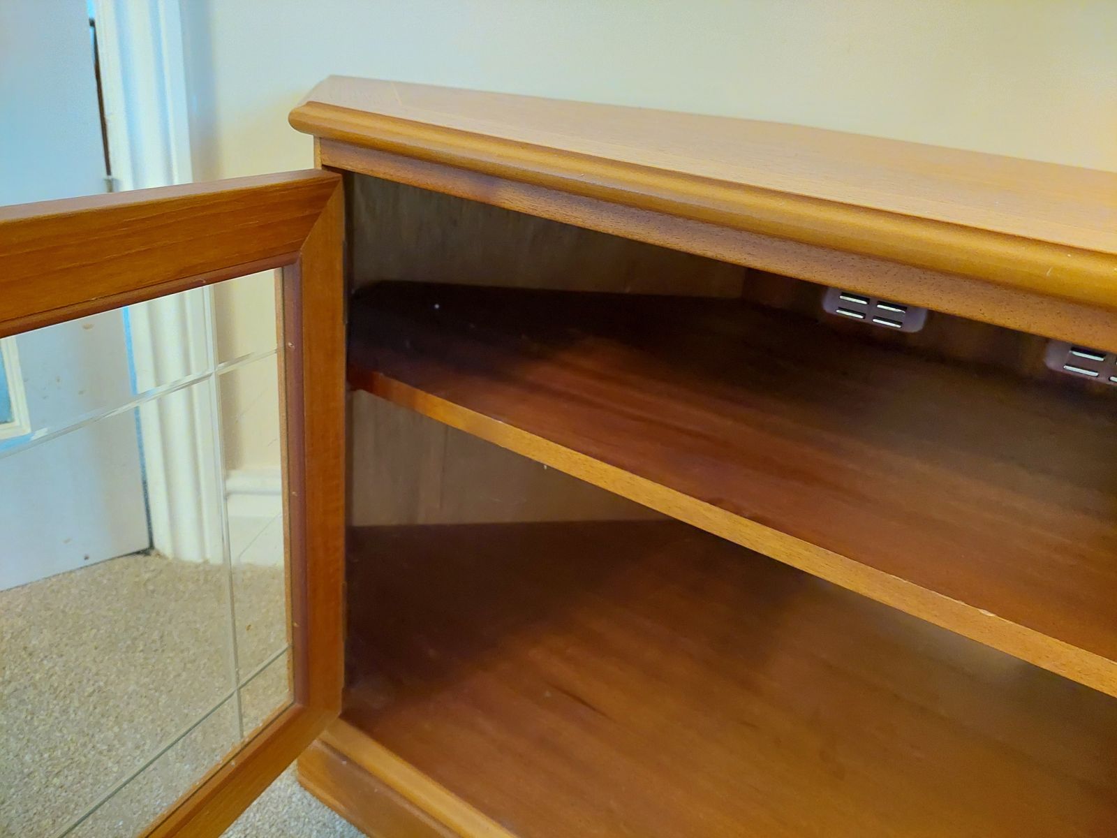 Teak Finish Glass Fonted Corner Cabinet   Late 20th Century photo Furniture