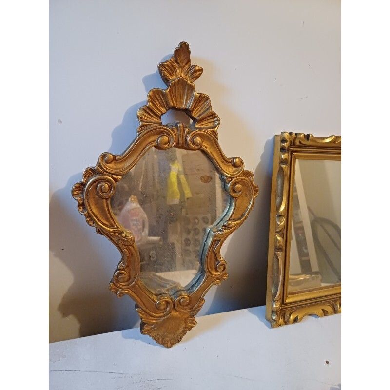 Set Of 6 Wooden And Gold Tone Mirrors
