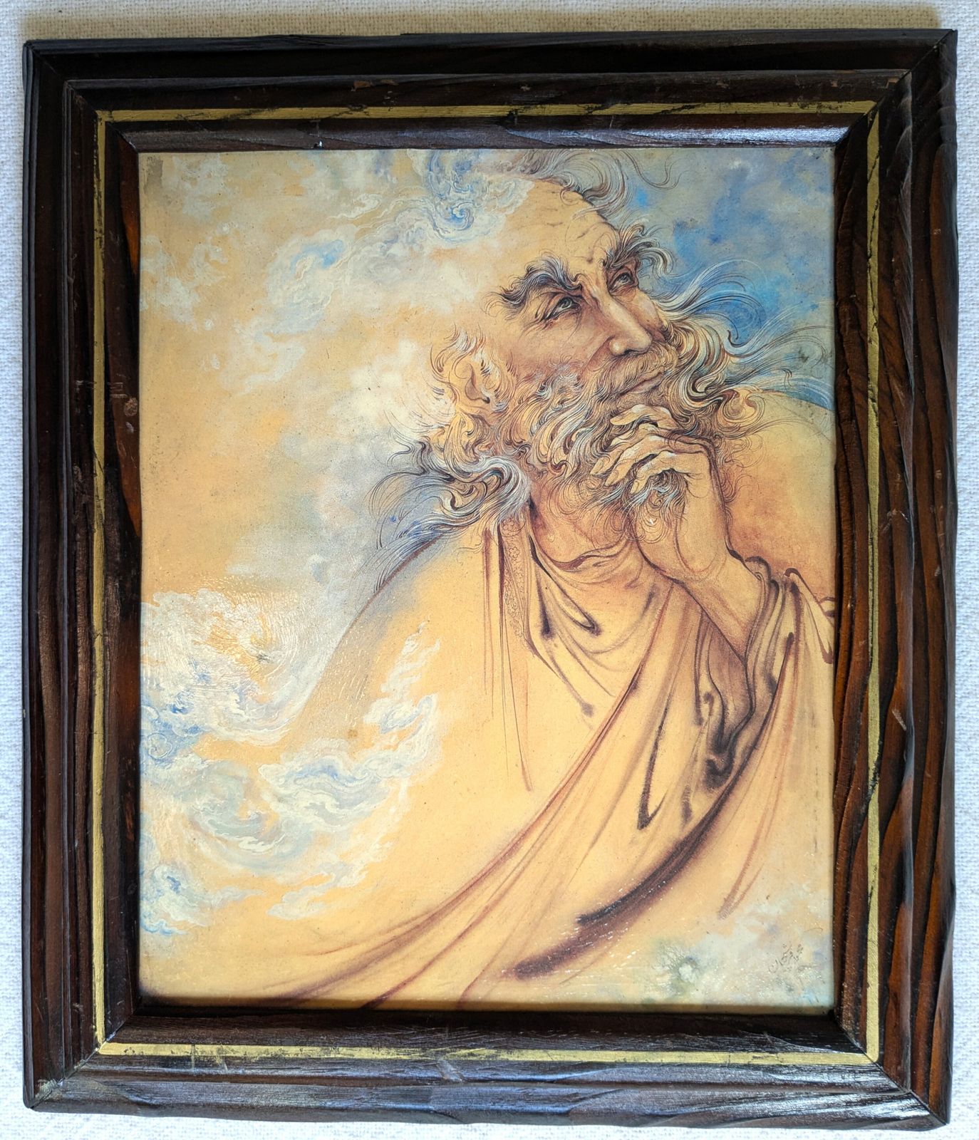 Vintage Framed And Lacquered Print Of Hafez By Mahmoud Farshchian