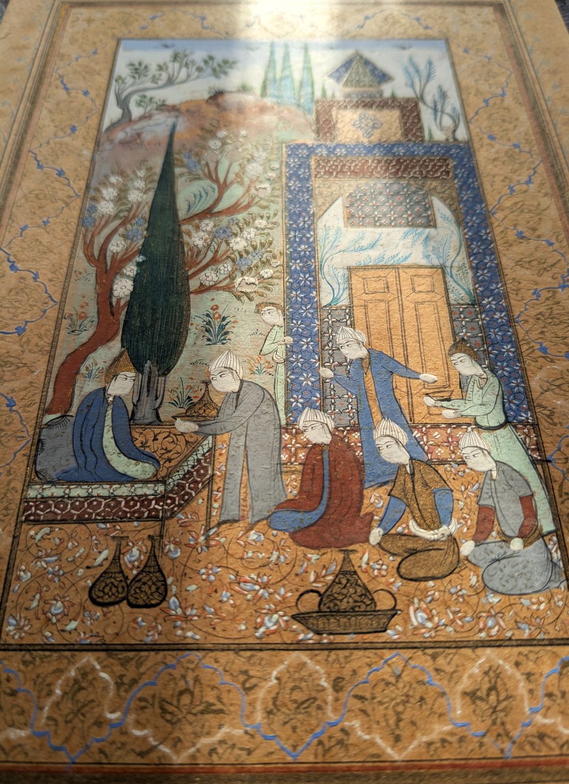 Antique Miniature Painting In Islamic Safavid Style Showing Court Scene photo Art