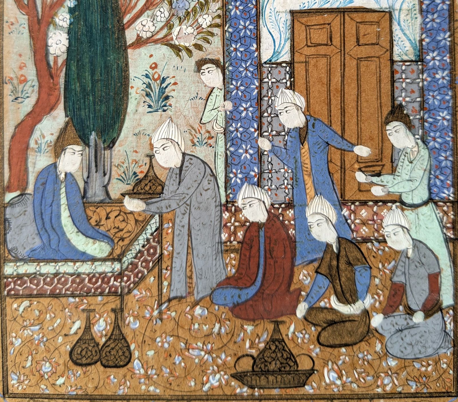 Antique Miniature Painting In Islamic Safavid Style Showing Court Scene photo 425.0