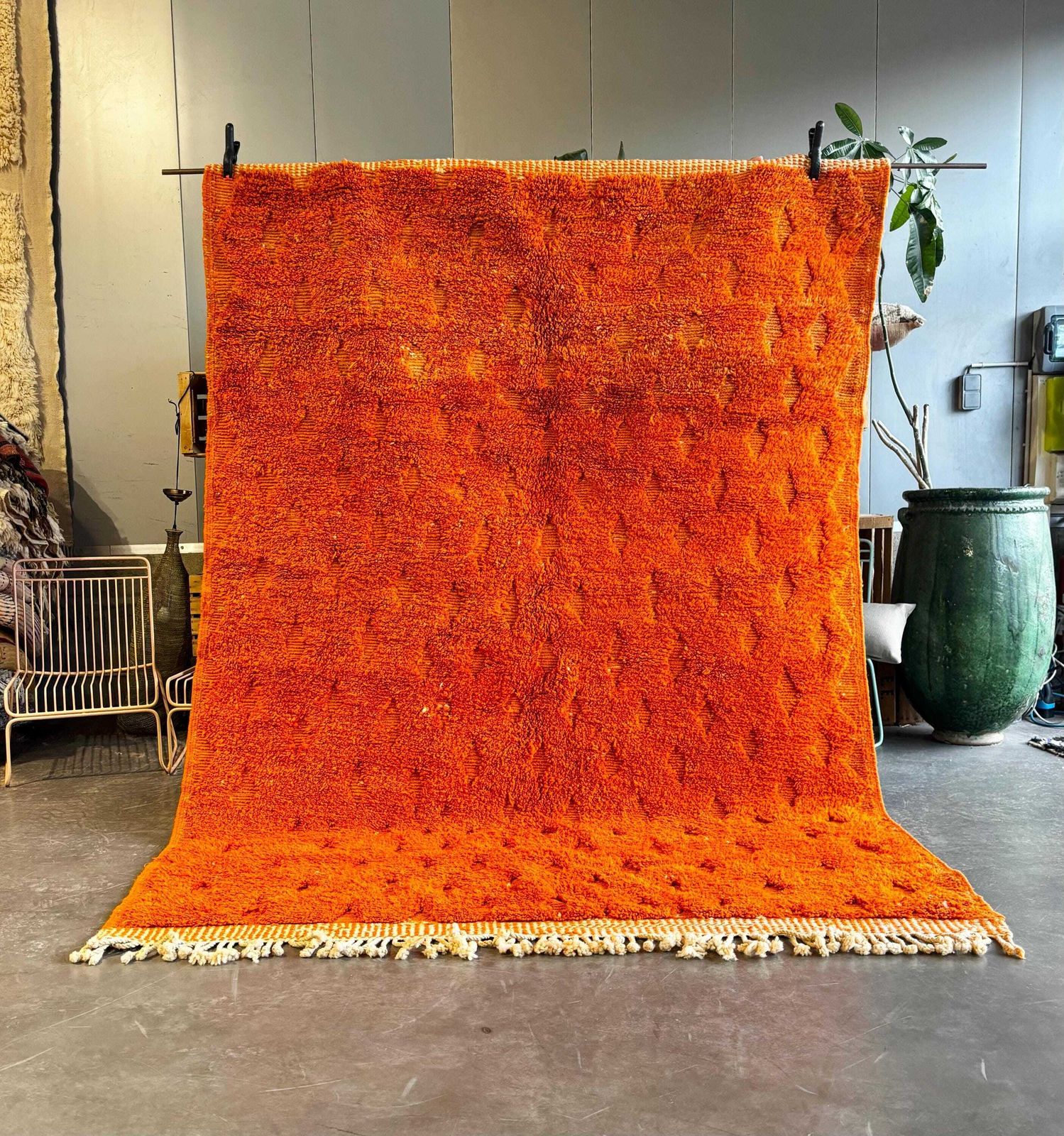 Handmade Moroccan Mrirt Rug – Burnt Orange Wool Rug 210x300 Cm – Modern Textured Carpet – Bold Abstract Design – Large Living Room Area Rug