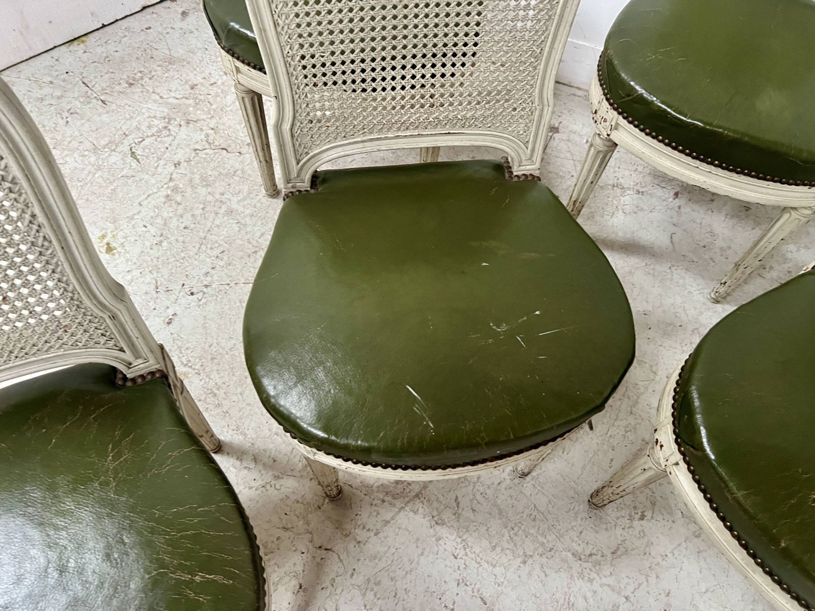Set Of Seven Louis XVI Style Chairs In Patinated Beech, 20th Century. photo vintage