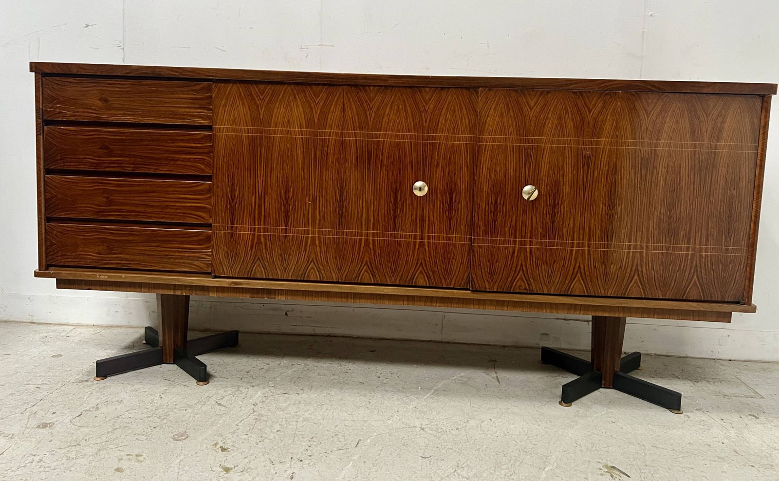 Scandinavian Sideboard In Veneered Wood With Iron Legs, 20th Century photo furniture