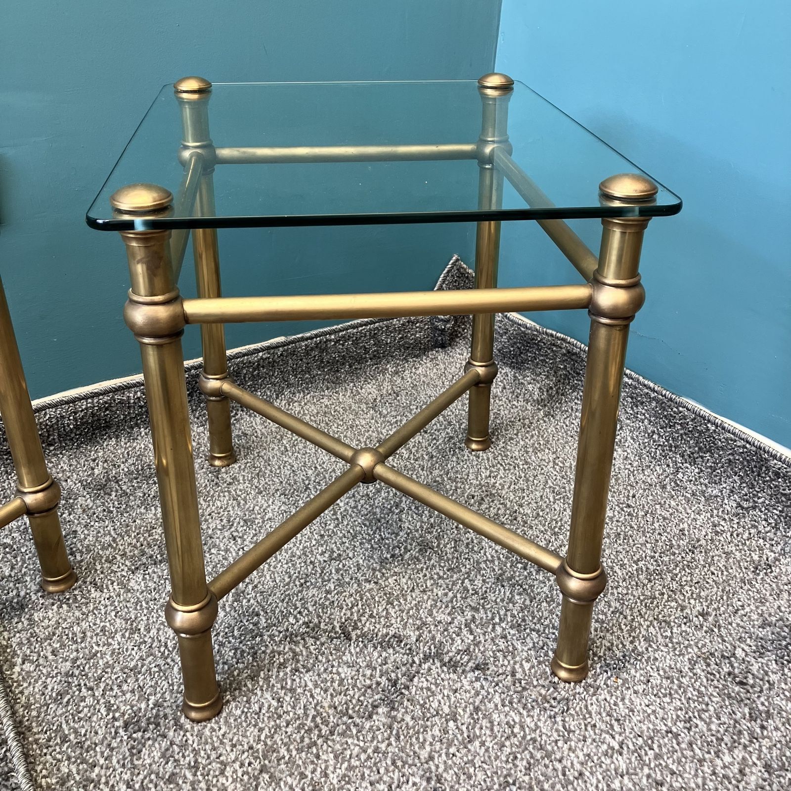 A Pair Of Art Deco Style Italian Brass And Glass Side Tables photo 295.0