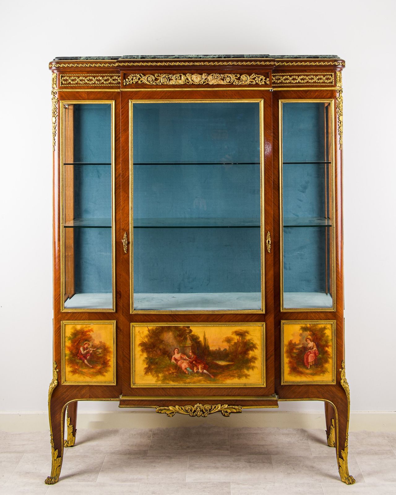 Exceptional French Kingwood Vernis Martin & Ormolu Mounted Vitrine Cabinet   In The Manner Of François Linke