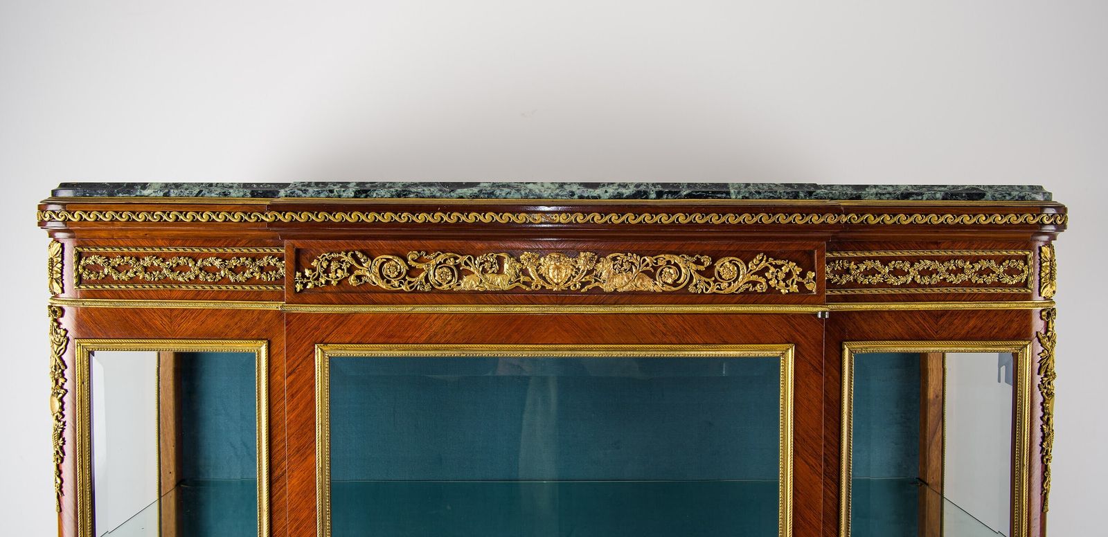 photo furniture Exceptional French Kingwood Vernis Martin & Ormolu Mounted Vitrine Cabinet   In The Manner Of François Linke
