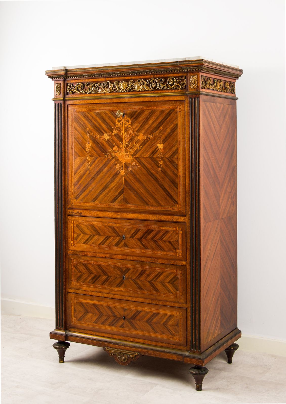 19th Century French Parquetry Secrétaire With Marble Top & Ormolu Mounts photo buy
