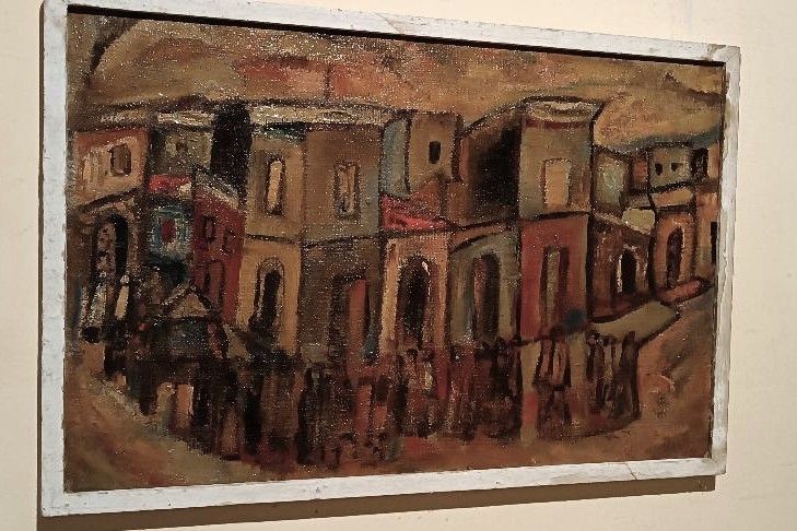 Oil On Canvas "Funerali A Syracuse" Ferruccio Ferri Exhibition Gulf Of La Spezia photo furniture