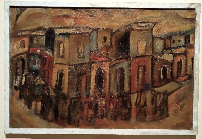 Oil On Canvas "Funerali A Syracuse" Ferruccio Ferri Exhibition Gulf Of La Spezia photo for sale