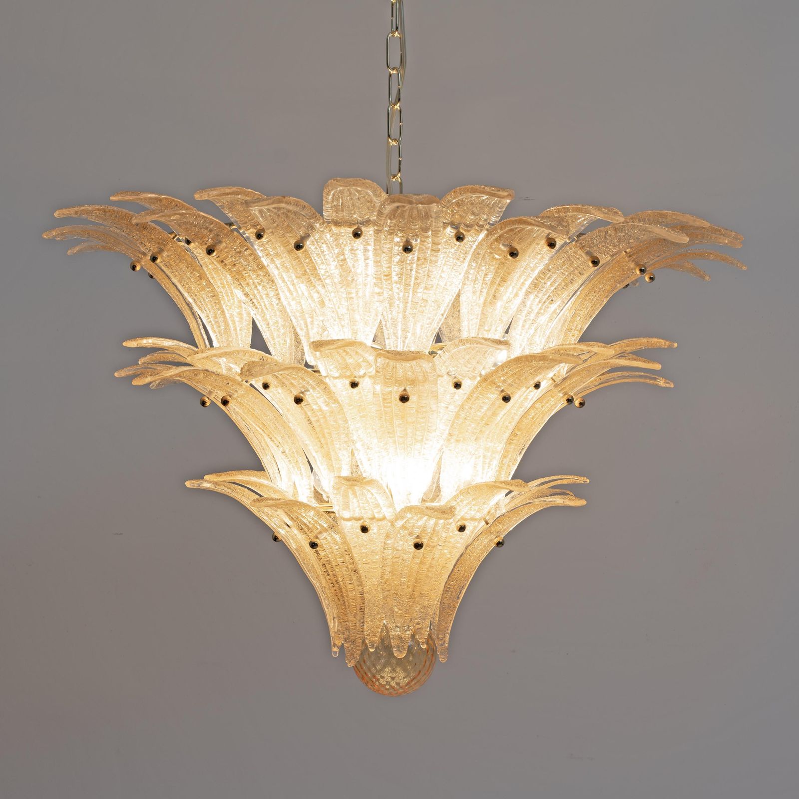 Barovier & Toso Style Gold Palmette Murano Glass Pendant Chandelier photo for sale