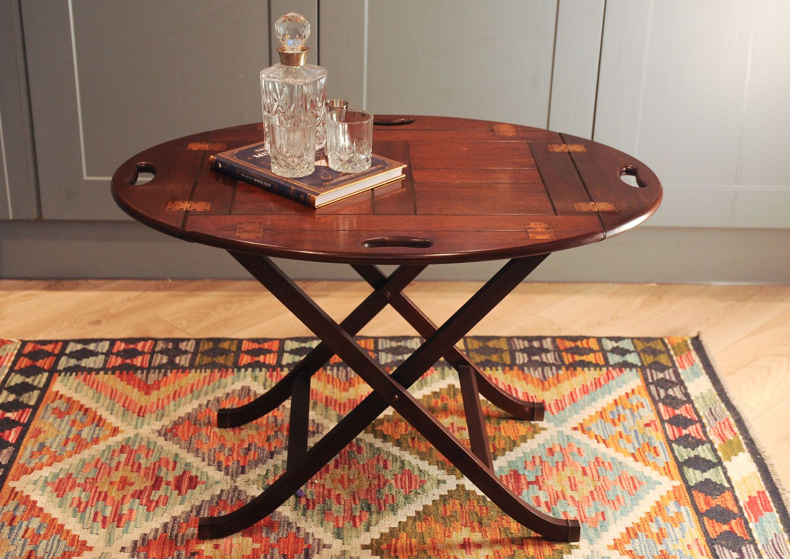 Furniture Bevan Funnell English Military Campaign Design Butlers Tray With Folding X Frame Stand photo
