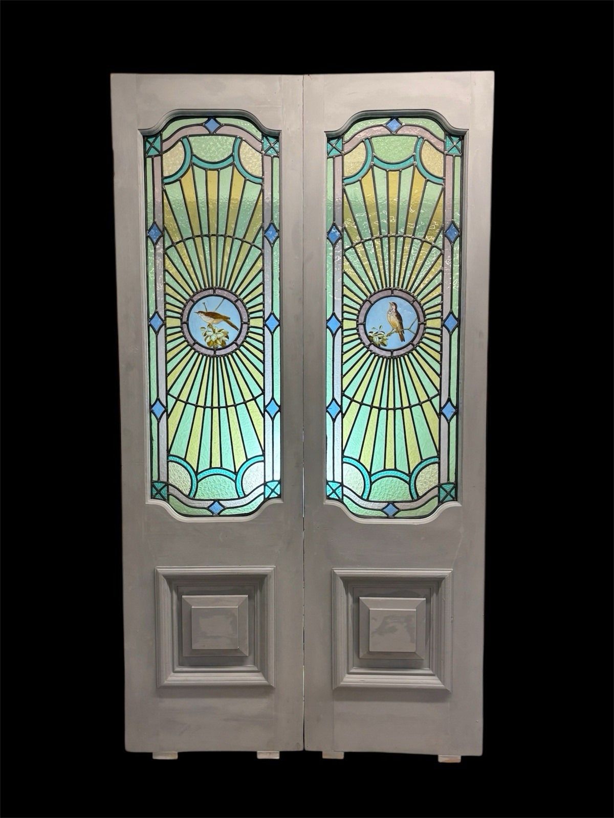 Antique Stained Glass French Doors Period Reclaimed Edwardian Art Deco Leaded