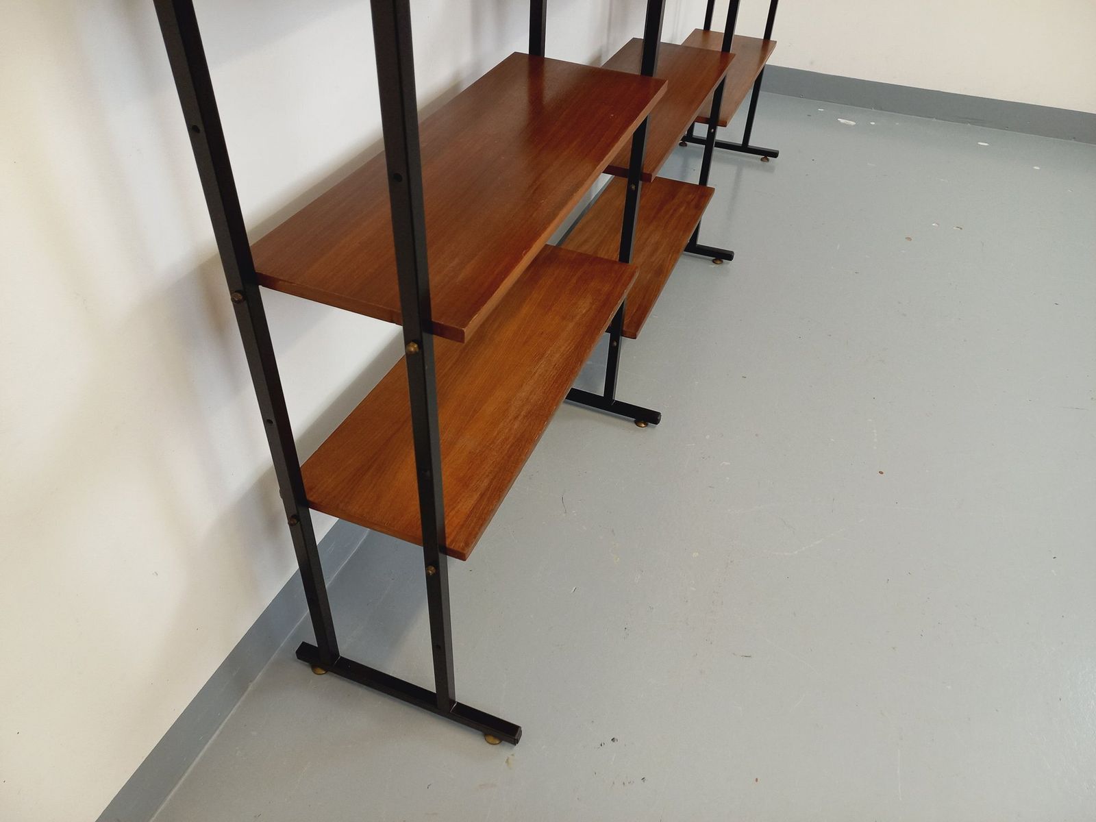 photo vinterior Modular Triple Italian Bookcase In Teak And Metal