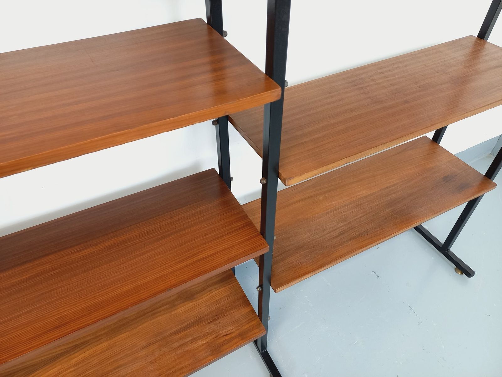 photo vintage Modular Triple Italian Bookcase In Teak And Metal