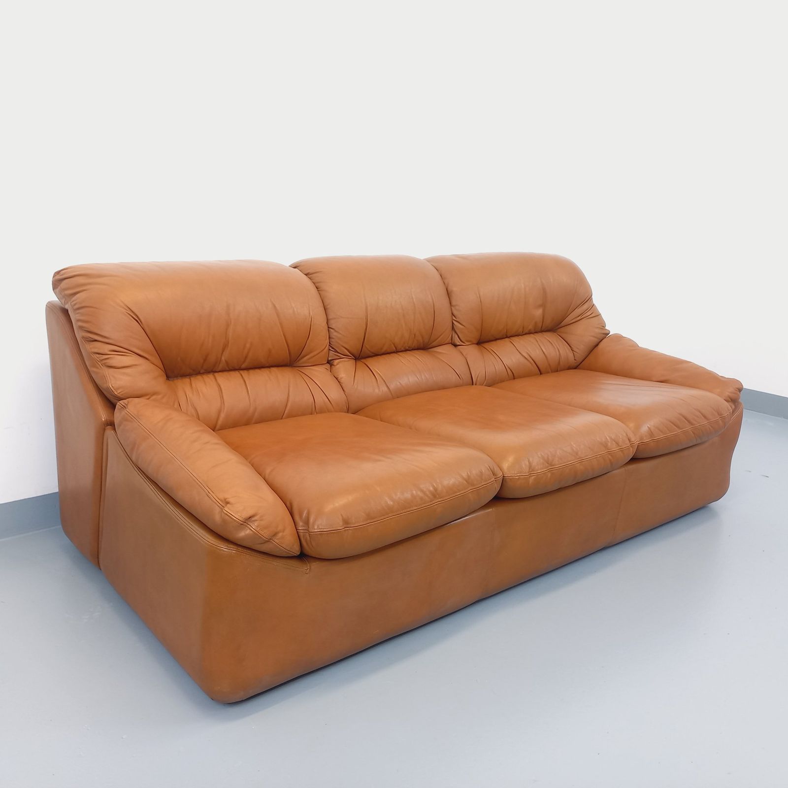 Three Seater Sofa From The 1970s In Camel Leather
